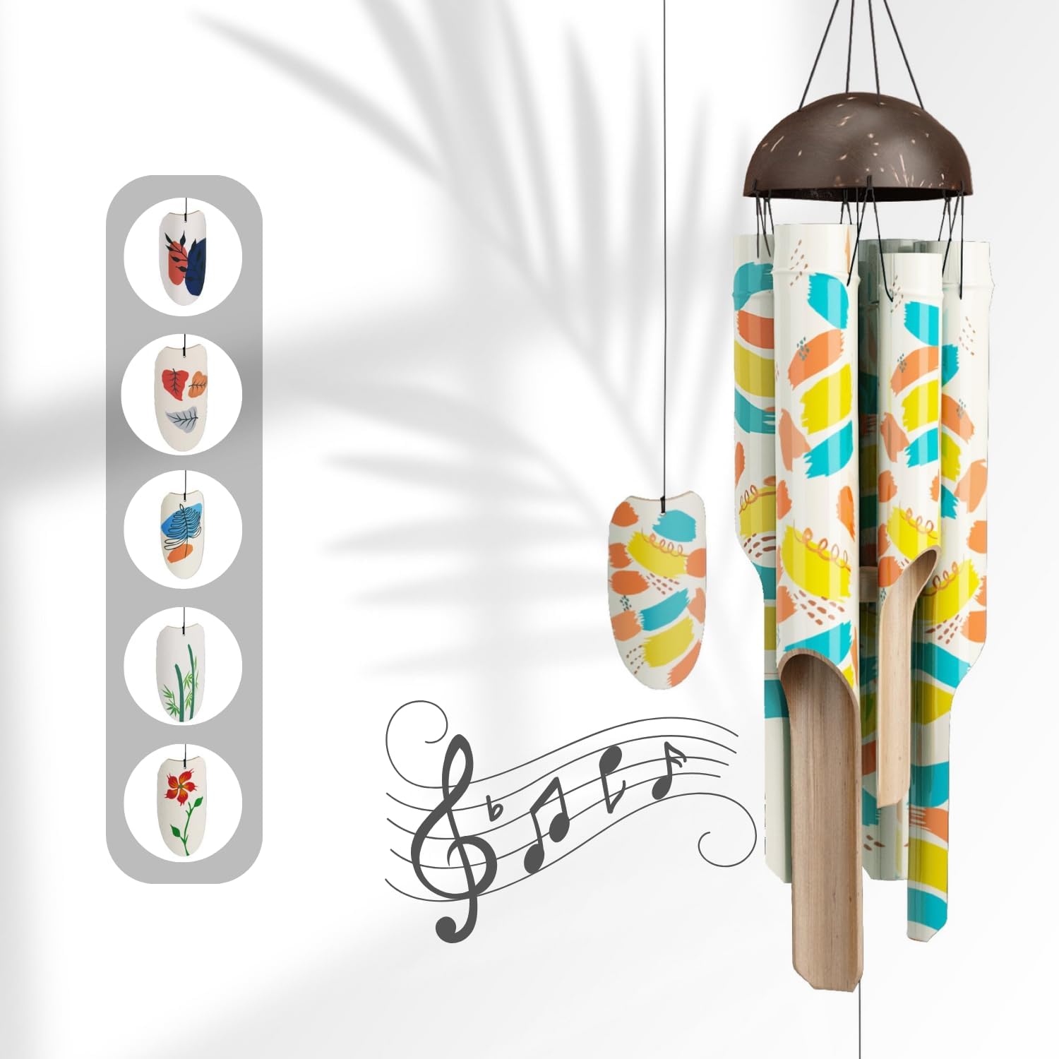 Bamboo Wind Chimes 45" Hand Painted Art Garden Decor Housewarming